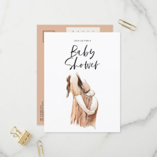 Baby shower waterverf illustratie eenvoudig script uitnodiging briefkaart