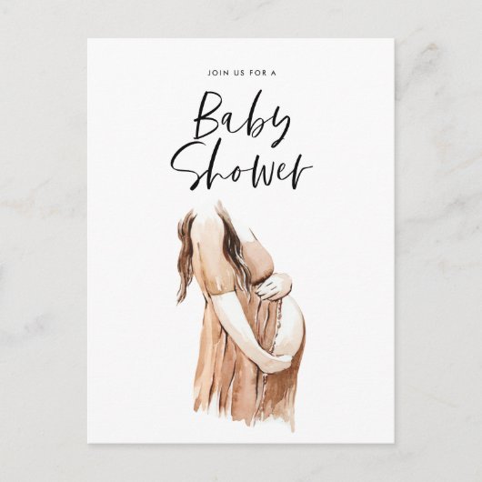 Baby shower waterverf illustratie eenvoudig script uitnodiging briefkaart (Voorkant)