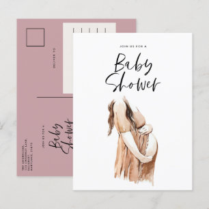 Baby shower waterverf illustratie paarse uitnodiging briefkaart