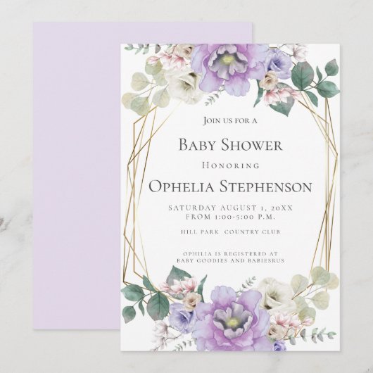 BABY SHOWER | Waterverf lavender Flowers Kaart (Voorkant / Achterkant)