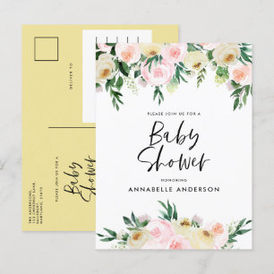 Baby shower waterverf lemon girly script uitnodiging briefkaart