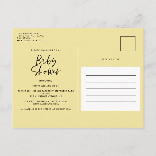 Baby shower waterverf lemon girly script uitnodiging briefkaart (Achterkant)