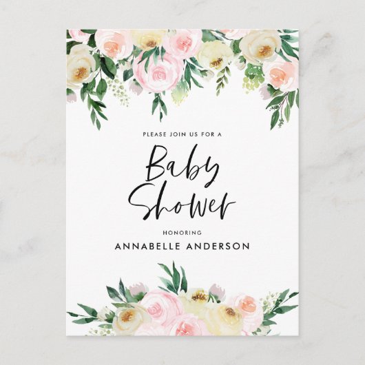 Baby shower waterverf lemon girly script uitnodiging briefkaart (Voorkant)