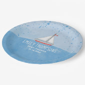 Baby shower Waterverf Leuke grillige zeilboot Papieren Bordje (Gekanteld)