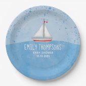 Baby shower Waterverf Leuke grillige zeilboot Papieren Bordje (Voorkant)