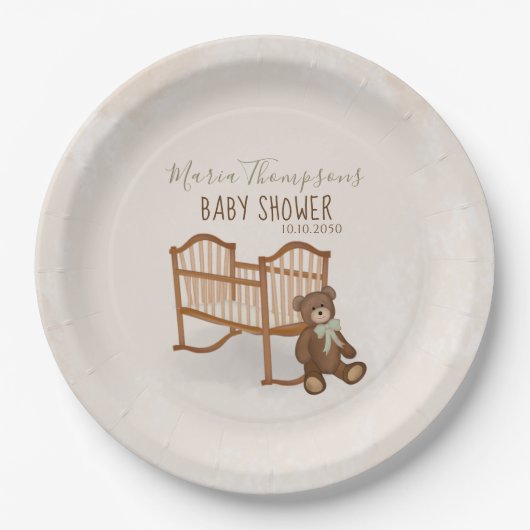 baby shower Waterverf Modern Teddy Bear Nursery Papieren Bordje (Voorkant)