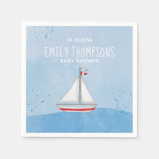 Baby shower Waterverf Nautical Ship Whimsical Servet (Voorkant)
