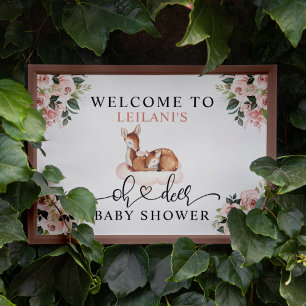 Baby shower Waterverf Oh Deer Pink Floral Welkom Poster