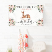 Baby shower Waterverf Oh Deer Pink Floral Welkom Spandoek (Insitu)