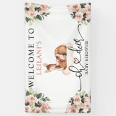Baby shower Waterverf Oh Deer Pink Floral Welkom Spandoek (Verticaal)