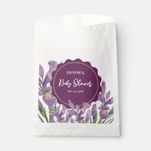Baby shower Waterverf Paars Irises Botanisch Bedankzakje (Voorkant)