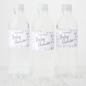 Baby shower Waterverf Patroon Paarse Script Waterfles Etiket (Flessen)
