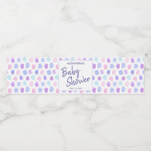 Baby shower Waterverf Patroon Paarse Script Waterfles Etiket (Enkel label)
