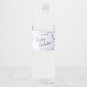 Baby shower Waterverf Patroon Paarse Script Waterfles Etiket (Voorkant)