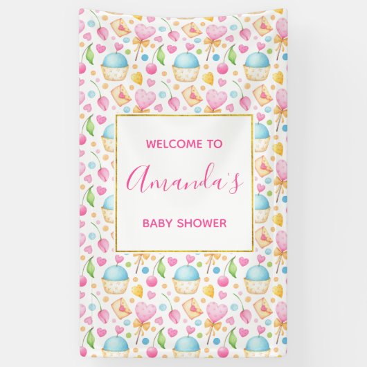 Baby shower Waterverf Patroon Spandoek (Verticaal)