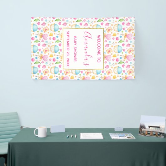 Baby shower Waterverf Patroon Spandoek (Beurs)