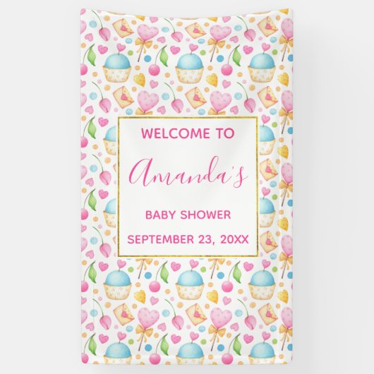 Baby shower Waterverf Patroon Spandoek (Verticaal)