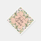Baby shower waterverf peach girly florly script servet (Hoek)