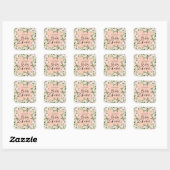 Baby shower waterverf peach girly florly script vierkante sticker (Vel)