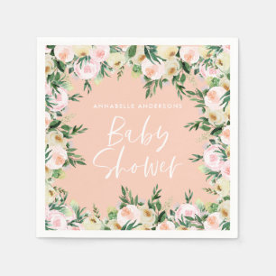 Baby shower waterverf perzik floraalgroen gif servet
