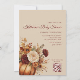 Baby shower-Waterverf Pompoen en Bloemen- Kaart