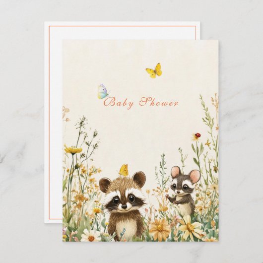 Baby shower Waterverf Racoon Muis Vlinders Kaart (Voorkant / Achterkant)