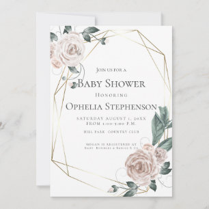 Baby Shower   Waterverf Roos mosterd Aankondiging