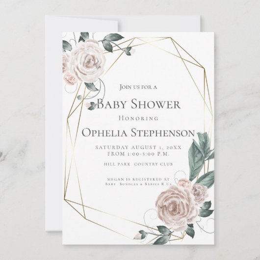 Baby Shower | Waterverf Roos mosterd Aankondiging (Voorkant)