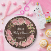 Baby shower waterverf roze bloemhout papieren bordje (Feest)