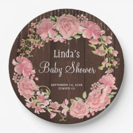 Baby shower waterverf roze bloemhout papieren bordje