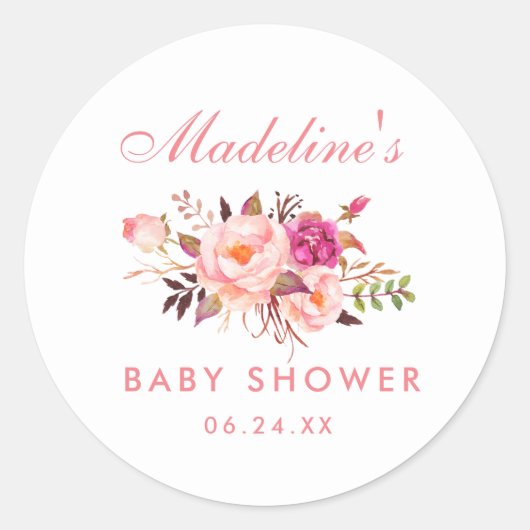 Baby shower Waterverf Roze Blush Floral Ronde Sticker (Voorkant)