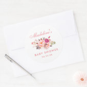 Baby shower Waterverf Roze Blush Floral Ronde Sticker (Envelop)