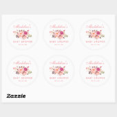 Baby shower Waterverf Roze Blush Floral Ronde Sticker (Vel)