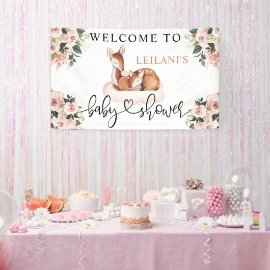 Baby shower Waterverf Roze Floral Welkom Spandoek (Feest)