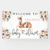 Baby shower Waterverf Roze Floral Welkom Spandoek (Horizontaal)