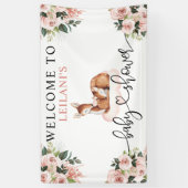 Baby shower Waterverf Roze Floral Welkom Spandoek (Verticaal)