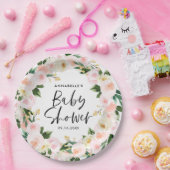 Baby shower waterverf roze girale vorm papieren bordje (Feest)