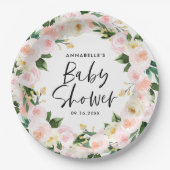 Baby shower waterverf roze girale vorm papieren bordje (Voorkant)