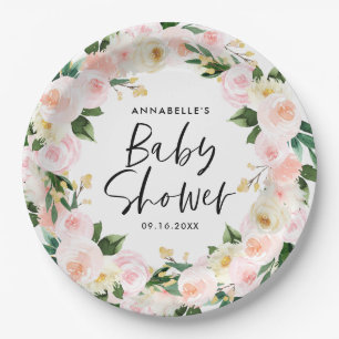 Baby shower waterverf roze girale vorm papieren bordje