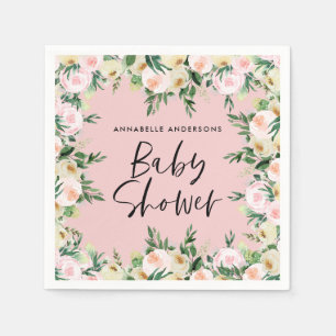 Baby shower waterverf roze girale vorm servet