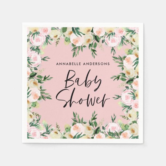 Baby shower waterverf roze girale vorm servet (Voorkant)