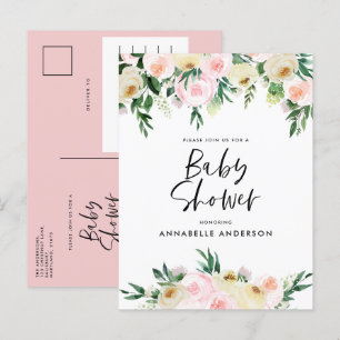 Baby shower waterverf roze girale vorm uitnodiging briefkaart