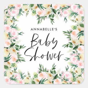 Baby shower waterverf roze girale vorm vierkante sticker