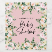 Baby shower waterverf roze girale vorm wijn etiket (Enkel label)