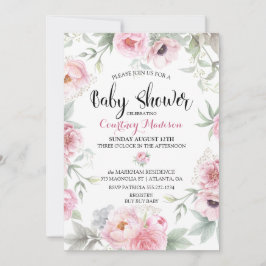 Baby shower Waterverf Roze Rozen Bloemen Kaart