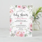 Baby shower Waterverf Roze Rozen Bloemen Kaart (Staand voorkant)