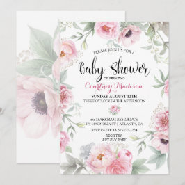 Baby Shower Waterverf Roze Rozen Bloemen Kaart