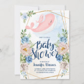 Baby Shower | Waterverf Roze walvisuitnodiging Kaart (Voorkant)