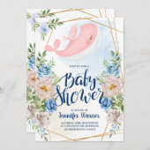 Baby Shower | Waterverf Roze walvisuitnodiging Kaart (Voorkant / Achterkant)