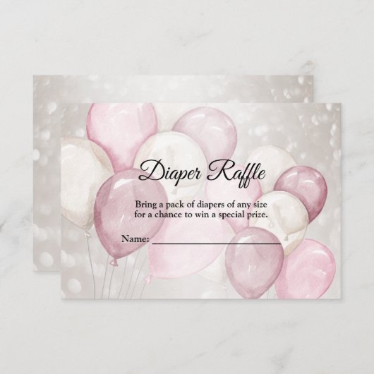 Baby shower Waterverf Roze Wit Ballonnen Feest Informatiekaartje (Voorkant / Achterkant)